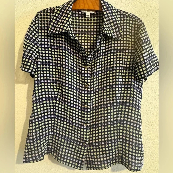 St. John Dizzy Patterned Polka Dot Multicolored Size 8 Blouse Top - Picture 1 of 9